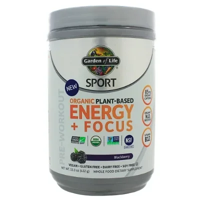 SPORT Organic Pre-Workout Energy + Focus Blackberry by Garden of Life 12 Packets