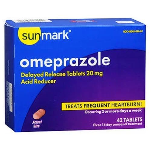 Sunmark, Omeprazole Antacid, 20 mg, 42 Tabs
