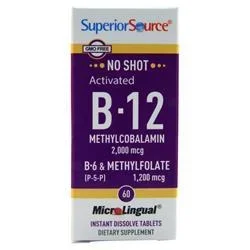Superior Source No Shot Methylcobalamin Activated B-12 (2000mcg) B-6 & Methylfolate (1200mcg) 60 tabs