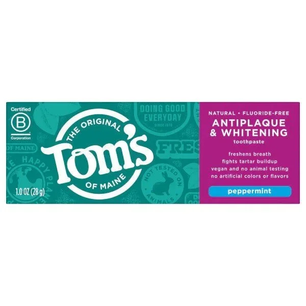 Tom’s Of Maine Fluoride-Free Antiplaque & Whitening Peppermint Natural Toothpaste 1 oz Toothpaste