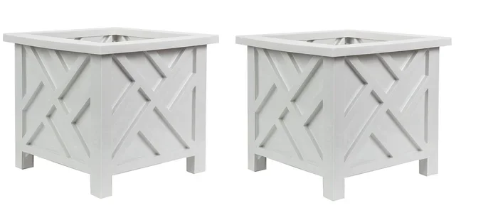 Trenton Gifts Chippendale White Planter Box Set of 2 – Elegant Outdoor Plant Pot for Patio, Porch Decor, and Garden Display