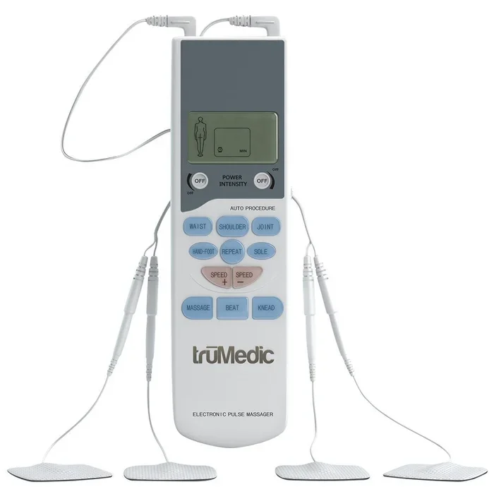 TruMedic TENS Electronic Pulse Unit & 4 Electrode Pads – For Muscle Stiffness, Soreness, Aches & Pains, Perfect for Relaxing Tight Muscles & Nerves for Electrotherapy Pain Management (PL-009)