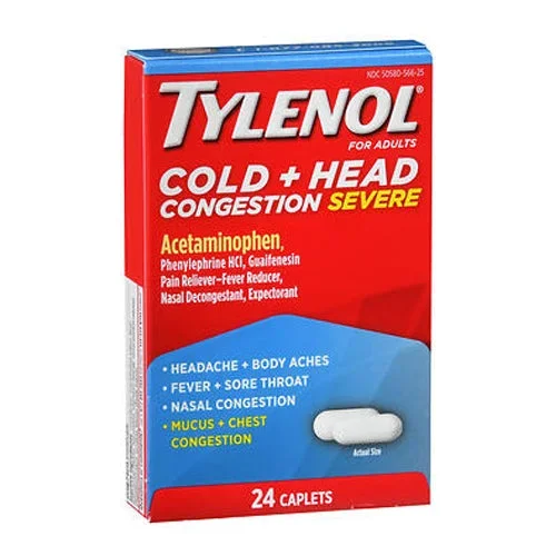 Tylenol, Cold Plus Head Congestion Severe Caplets, 24 Caps