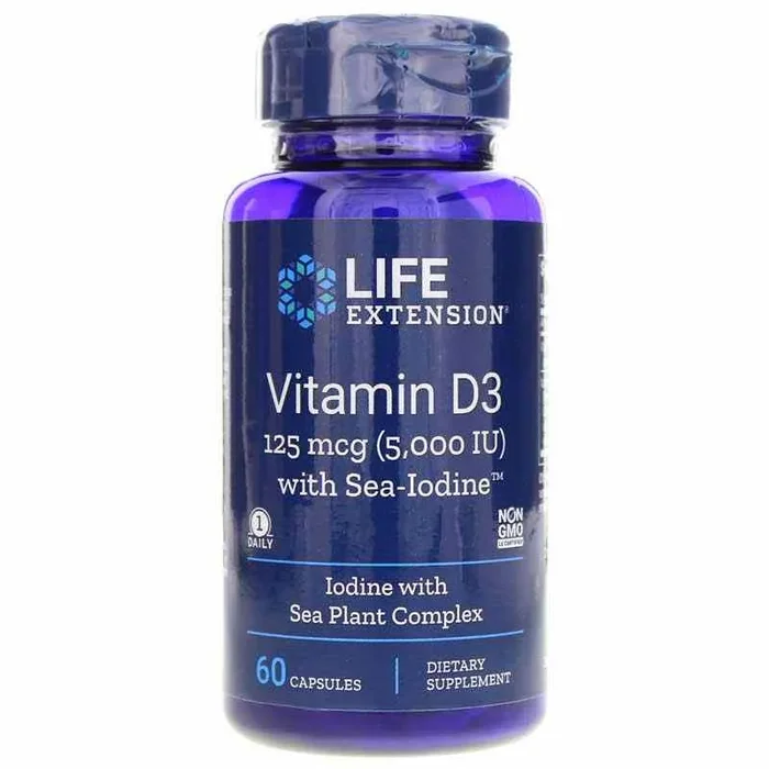 Vitamin D3 with Sea-Iodine™, 125 mcg (5000 IU), 60 capsules