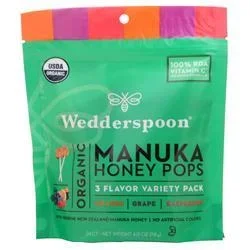 Wedderspoon Organic Manuka Honey Pops Variety Pack (Orange, Grape, Raspberry) 24 count