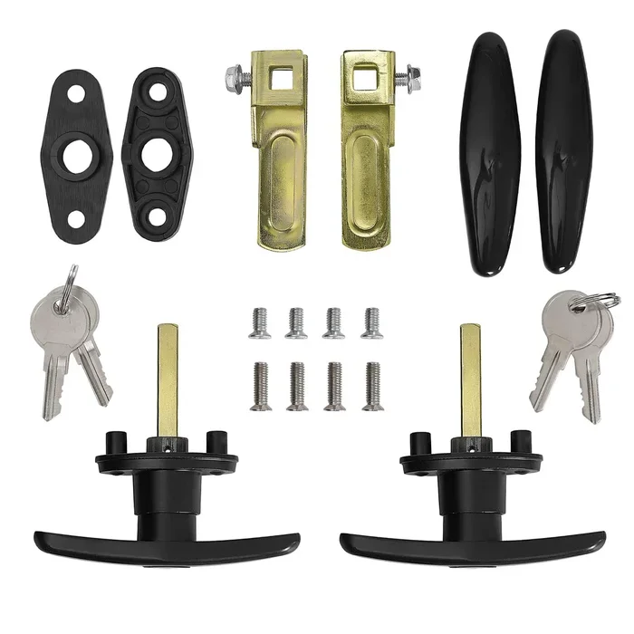 Wedelweib Matching T-Handles Lock Set Locking T-Handle Set for Truck Camper Shell with Dust Cover -2 Pack clockwise and Counter-clockwise with 4 Keys and Hardware(Key Alike)