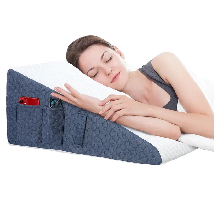 Welzona Wedge Pillow for Sleep, 10inch Bed Wedge Pillow for Headboard, Acid Reflux, Heartburn, GERD, Neck Pain, Cooling Memory Foam Top, Removable Washable Cover Triangle Pillow for Sleep