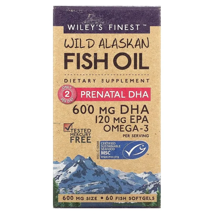 Wiley’s Finest, Wild Alaskan Fish Oil Prenatal DHA 600 mg, 60 Softgels