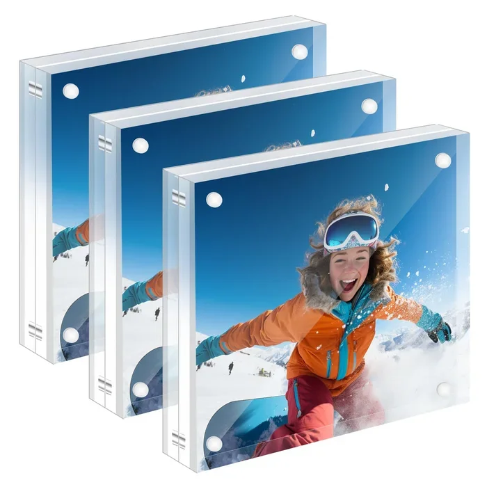 YMYKLB Acrylic Picture Frame, 5×5 Inch Acrylic Photo Frames Horizontal Magnet Double Sided Acrylic Frames Set, Clear Picture Frames 3 Pack